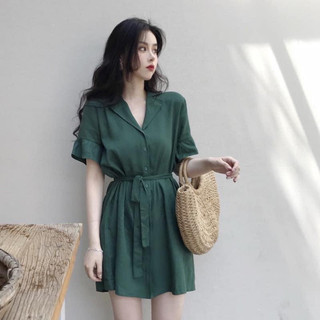 Váy cổ vest QC màu xanh