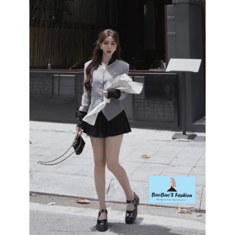 Set áo và chán váy xếp ly tiểu thư
