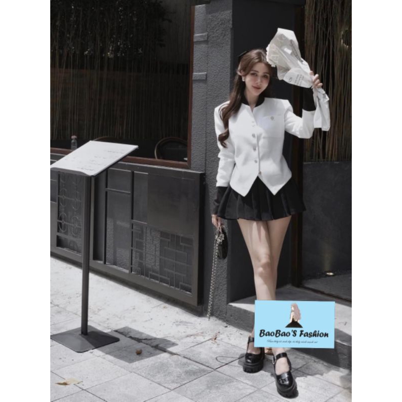 Set áo và chán váy xếp ly tiểu thư