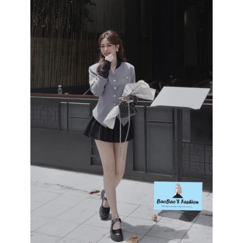 Set áo và chán váy xếp ly tiểu thư