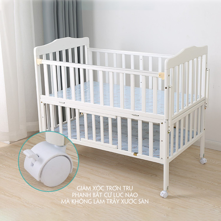 Nôi cũi cho em bé, Cũi gỗ 2 tầng cho bé,  kích thước cũi : 105*60*90cm