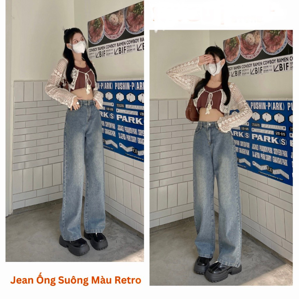 Quần jean bò ống suông rộng xuông nữ jeans cạp cao style jeanhot_0102 ms16