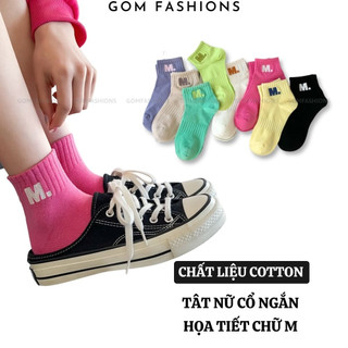 Tất nữ cổ ngắn cute GOMTAT hoạ tiết chữ M, chất liệu cotton êm mềm mịn mát, co giãn bền màu  -MNGAN-PO-3033-1DOI