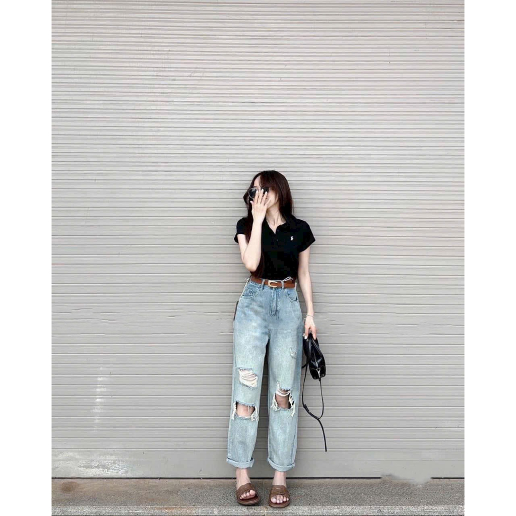 Quần Nữ Baggy Chất Bò Dáng Ôm Cạp Cao Hack Dáng Siêu Đỉnh