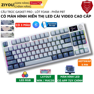 Bàn Phím Cơ Không Dây Bluetooth Ziyou K86RGB Led Pro, Màn Hình Cài Đặt Nhiều Chế Độ, Có Núm Xoay, HOTSWAP 5 pin Lót Foam