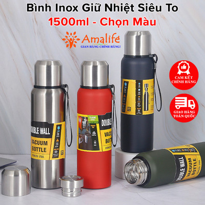[Siêu To 1500ml] Bình Nước Giữ Nhiệt Inox Cute 1500ml Nóng Lạnh 8-12 Tiếng Có Nắp Uống, Lưới Lọc Trà Chính Hãng Amalife