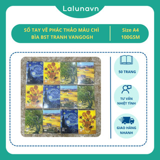 Sổ tay vẽ phác thảo chân dung màu chì bìa BST tranh VanGogh khổ A4 100gsm dễ thương cao cấp -B14