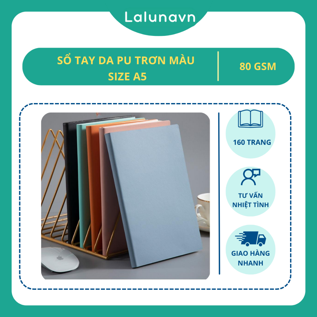 Sổ tay da PU trơn màu A5 ghi chép 80gsm 160 trang quà tặng hội nghị - B108