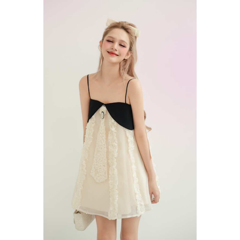 Đầm chrsty dress may 2 lớp hai dây ren cao cấp kèm cà vạt aguja