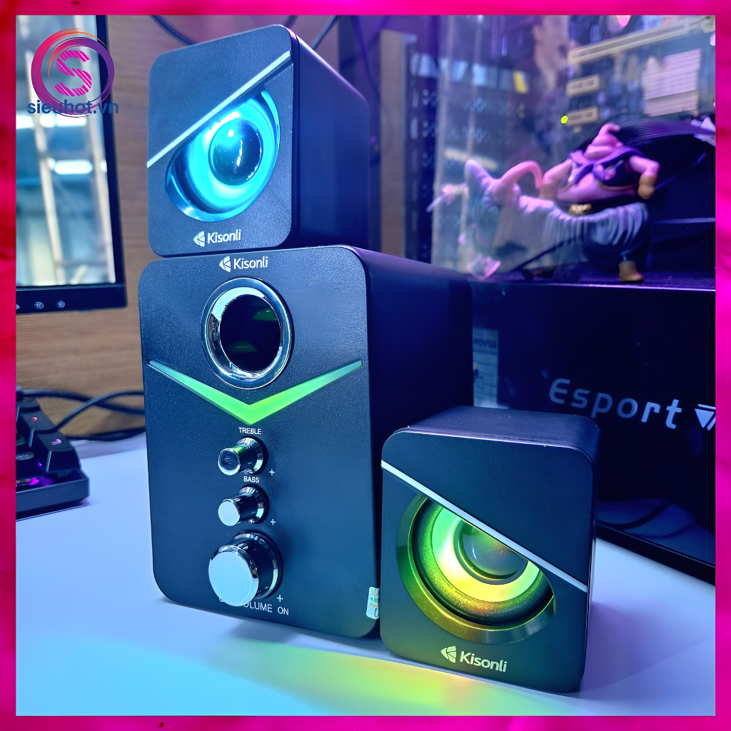 Loa Vi Tính 2.1 KISONLI U3100 Mini Led RGB Có Dây Loa Máy Tính Nghe Nhạc Để Bàn Gaming Pc Laptop Bass Mạnh