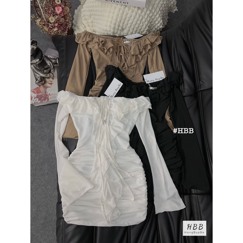 Váy body cổ bèo trễ vai