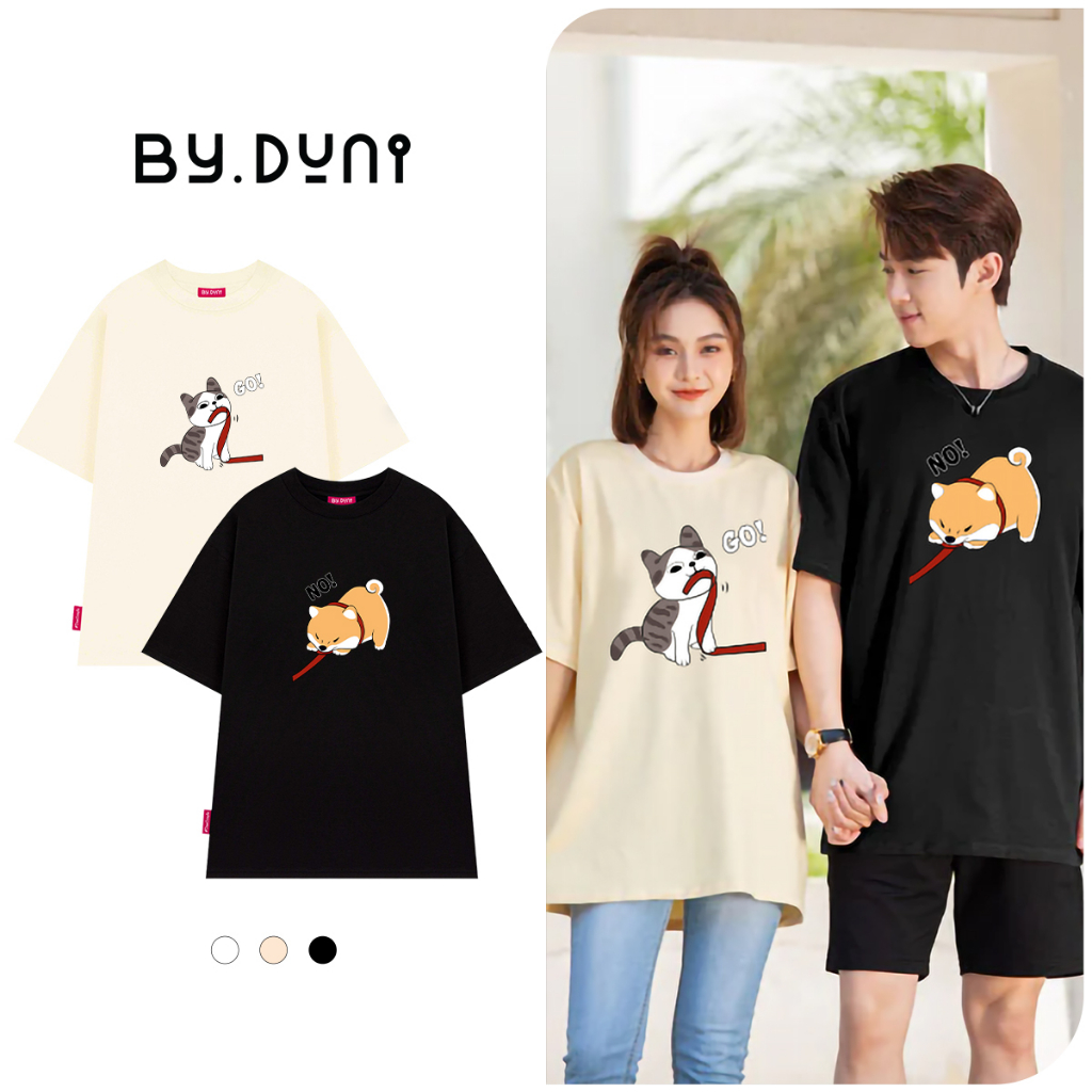 Áo thun cặp đôi nam nữ form rộng Local Brand tay lỡ unisex, áo cặp bạn thân vải cotton By.Duni CHÓ MÈO CM07 FULL BOX