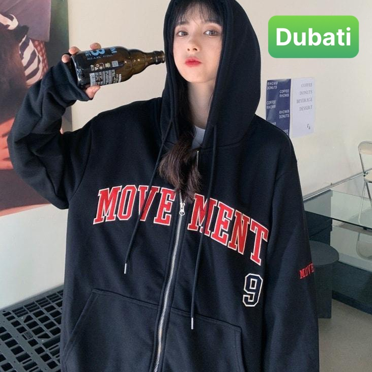 ÁO HOODIE ZIP MOVEMENT, ÁO KHOÁC NỈ HOODIE ZIP MŨ TRÙM FORM RỘNG UNISEX PHONG CÁCH SANG CHẢNH - DUBATI FASHION