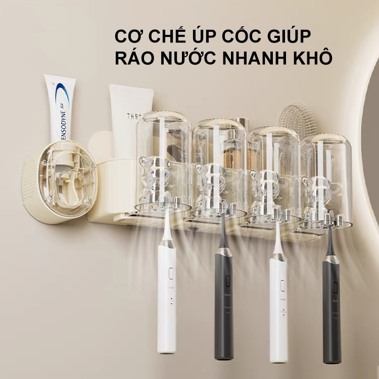 Kệ Để Bàn Chải Đánh Răng Hình Gấu Kèm 2-3-4 Cốc Và Bộ Nhả Kem Kết Hợp Để Đồ Vệ Sinh Cá Nhân Dán Tường SP41233326