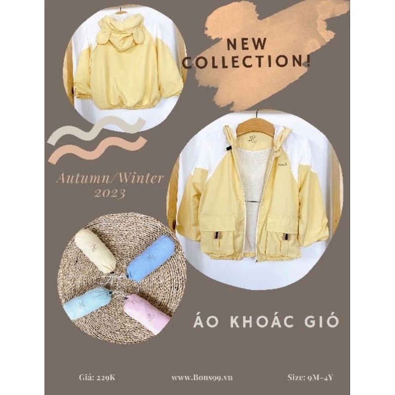 Áo khoác gió Bons99 hai lớp mềm, nhẹ cho bé