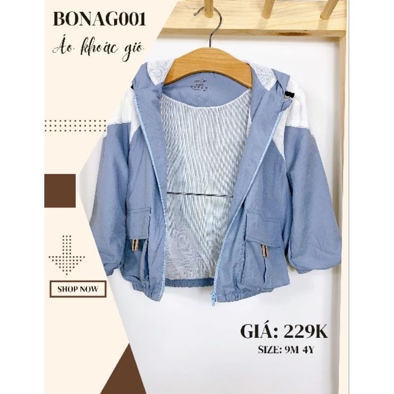 Áo khoác gió Bons99 hai lớp mềm, nhẹ cho bé