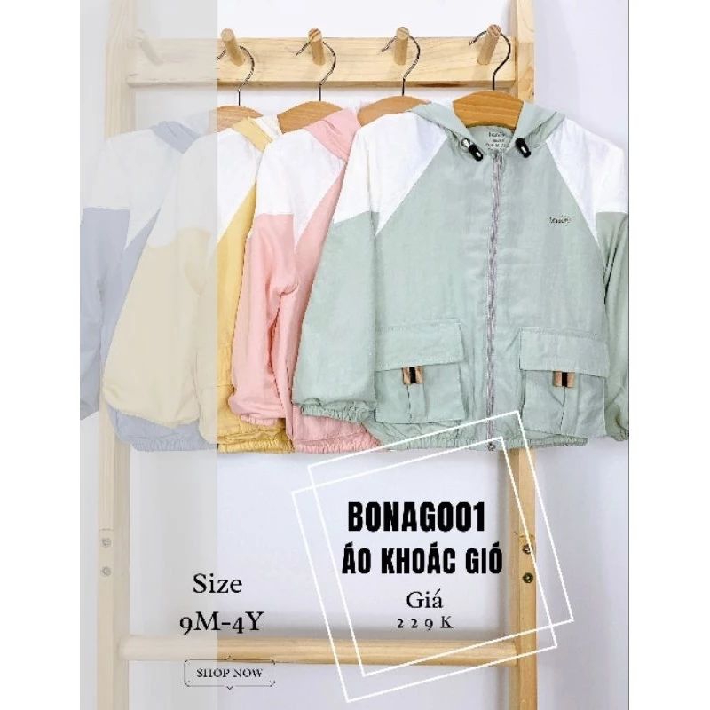 Áo khoác gió Bons99 hai lớp mềm, nhẹ cho bé