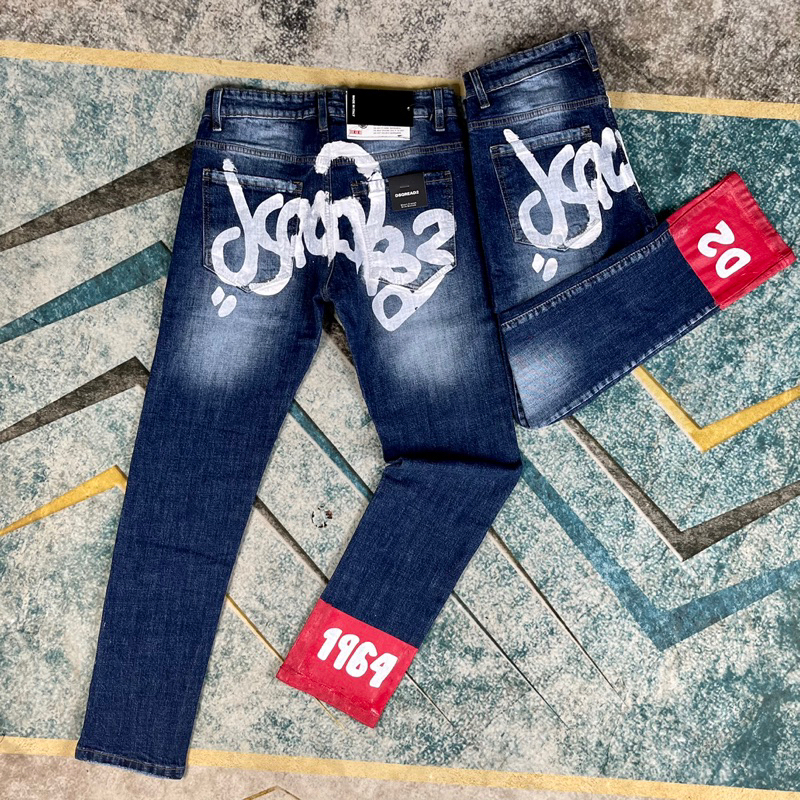 Quần Jeans Nam DSQ2 Sơn Gấu Đỏ 1964 - Quần Jeans Hot Trend In Chữ Siêu Đẹp