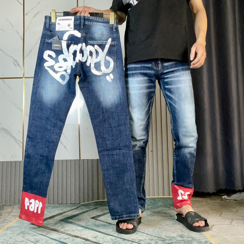 Quần Jeans Nam DSQ2 Sơn Gấu Đỏ 1964 - Quần Jeans Hot Trend In Chữ Siêu Đẹp
