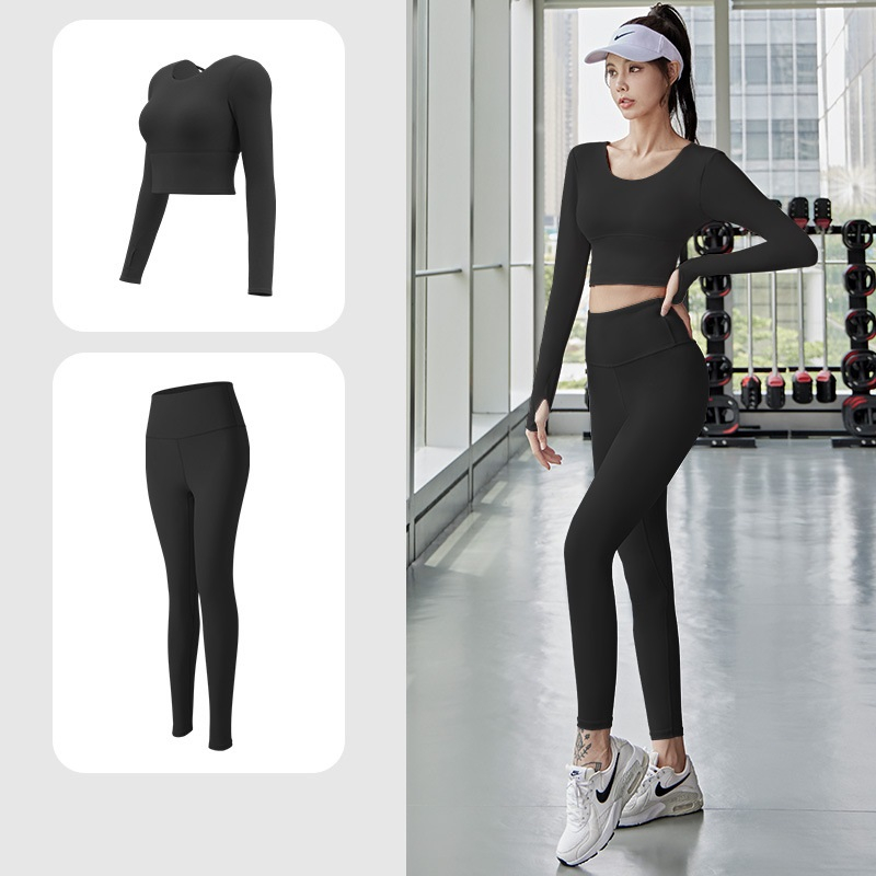 Bộ đồ tập Yoga Gym nữ áo dài tay sẵn đệm mút liền, Set đồ thể thao tập Gym Yoga, chạy bộ, đạp xe nữ vải thun lạnh tôn dá
