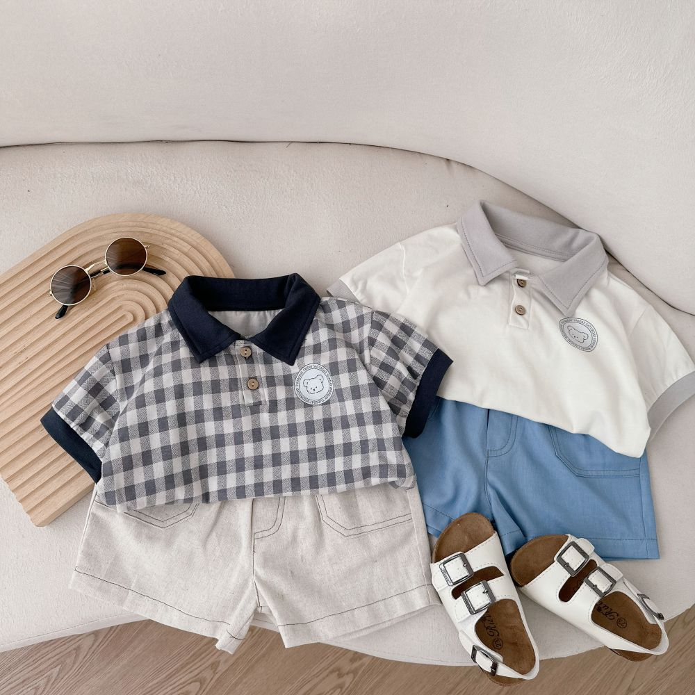 Set quần áo polo cộc tay, chất liệu cotton mềm mịn, cho bé mặc đi học đi chơi, Miniumbaby SB1670, SB1673