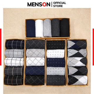 Tất nam cổ cao công sở họa tiết set hộp quà tặng 5 đôi 5 màu thời trang đẹp MENSON TN05 Set tất vớ nam dài cao cấp
