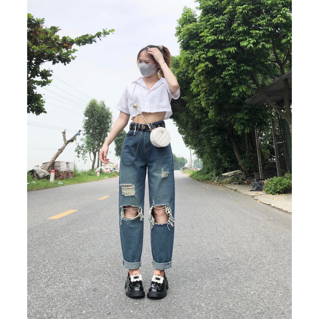 Quần Nữ Baggy Chất Bò Dáng Ôm Cạp Cao Hack Dáng Siêu Đỉnh