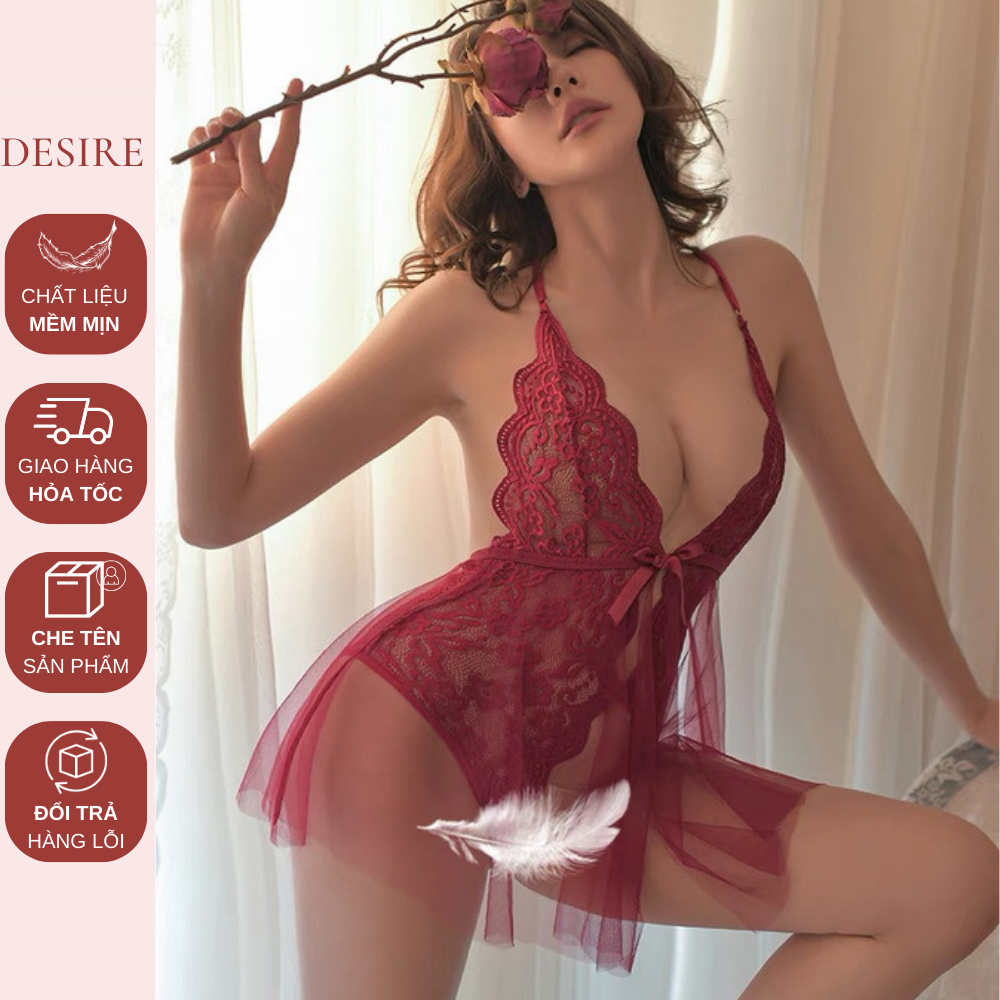 Váy ngủ ren liền thân bodysuit ôm body có vạt váy ren gợi cảm Desire VN-8432