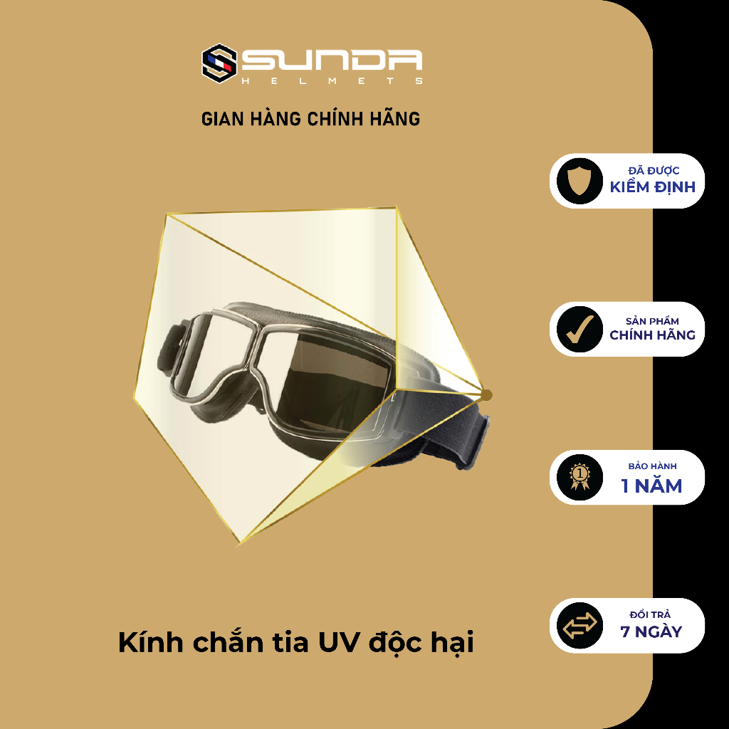 Kính phi công viền da SUNDA 105 gắn mũ bảo hiểm