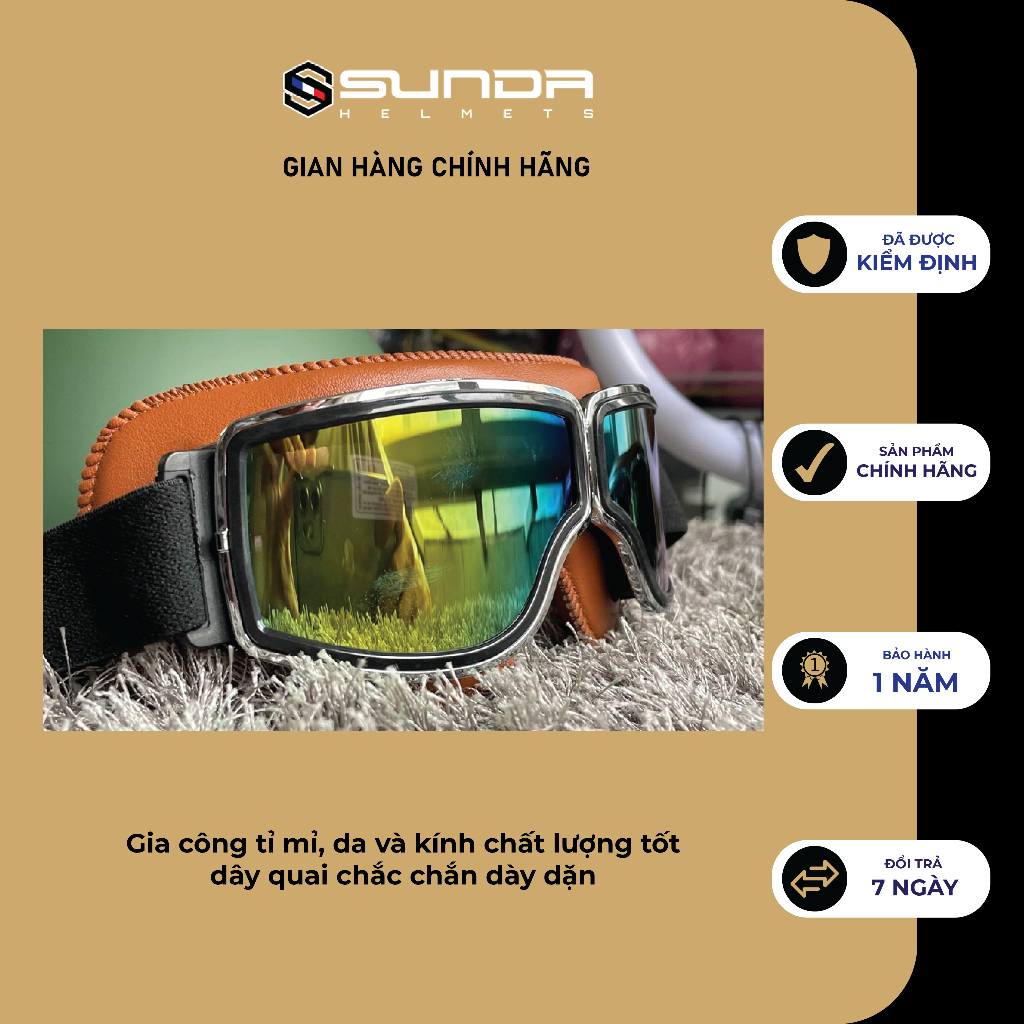 Kính phi công viền da SUNDA 105 gắn mũ bảo hiểm