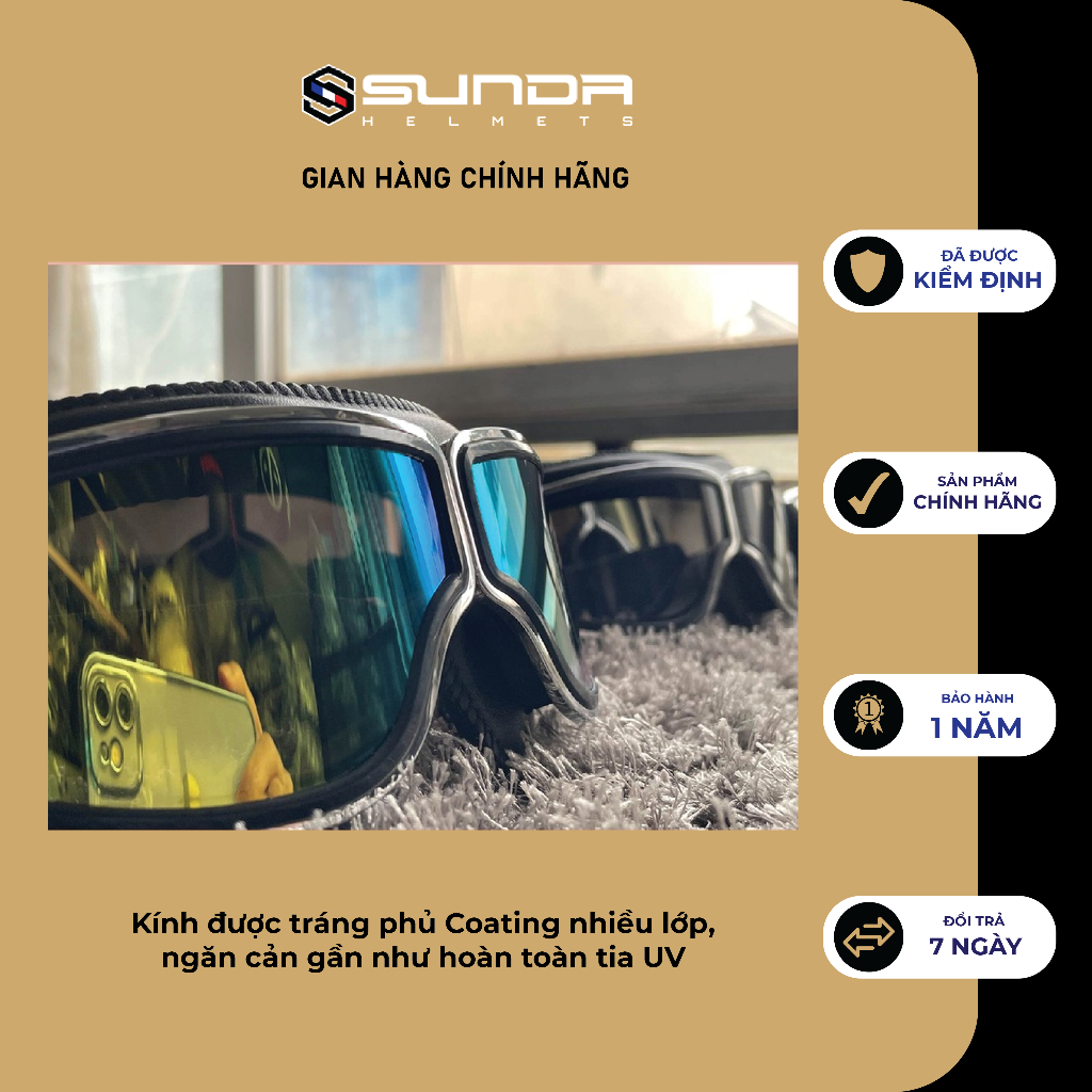 Kính phi công viền da SUNDA 105 gắn mũ bảo hiểm