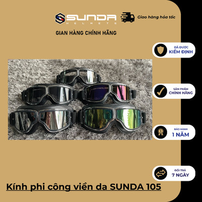 Kính phi công viền da SUNDA 105 gắn mũ bảo hiểm