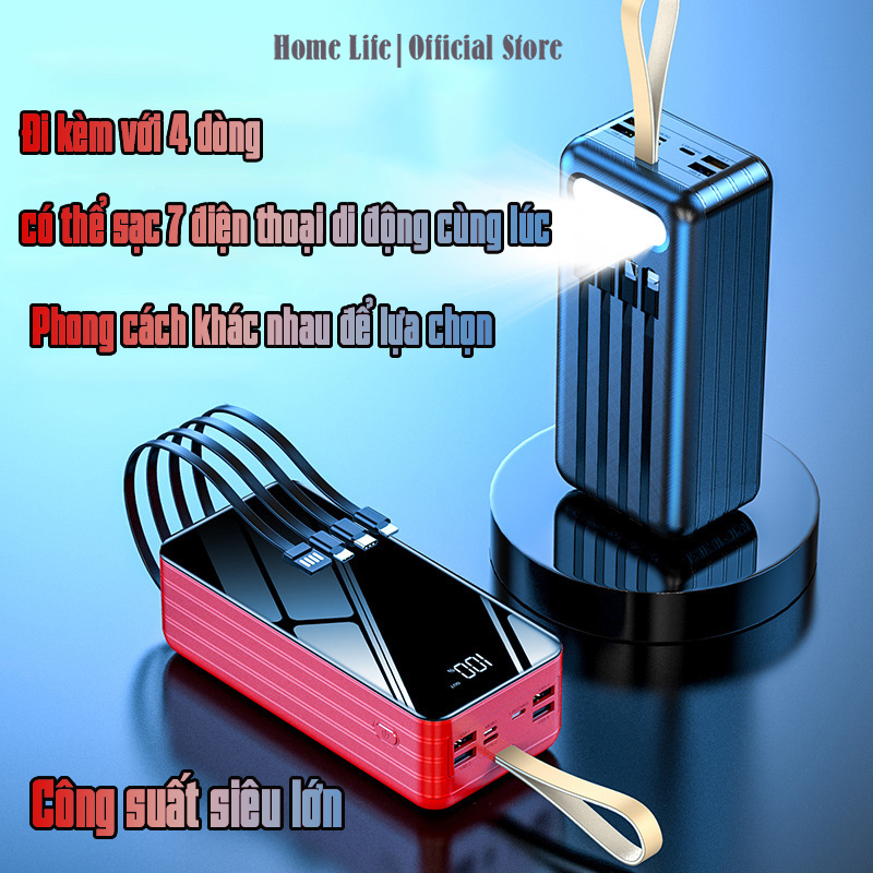 Sạc dự phòng tích hợp màn hình Led Dung Lượng 30000mAh-80000mAh hỗ trợ sạc nhanh dây sạc tích hợp
