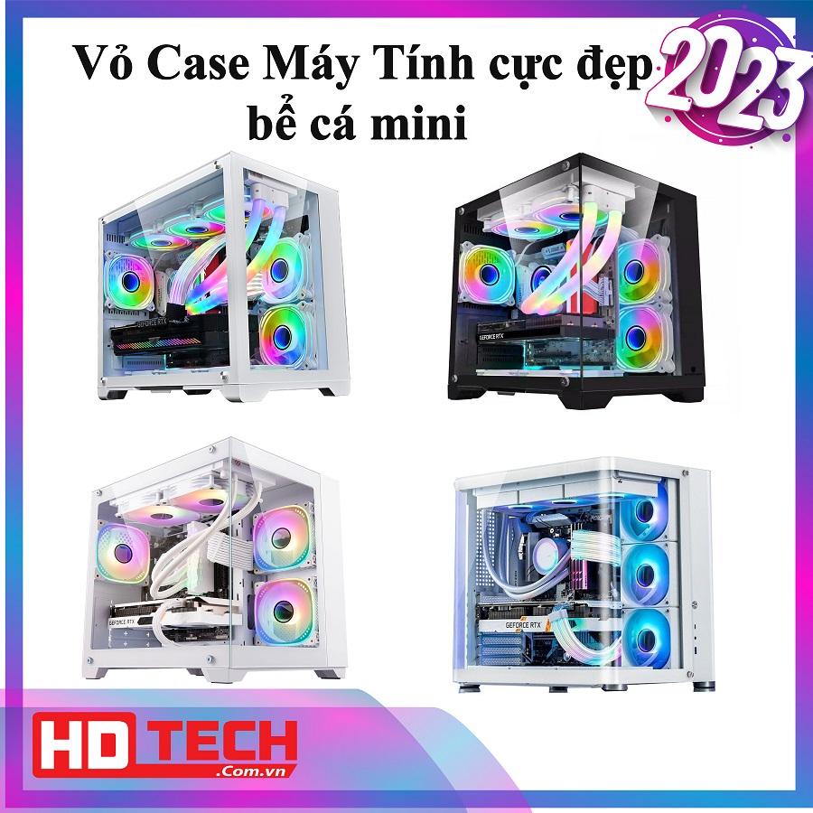 Vỏ Case Máy Tính cực đẹp bể cá mini ( No fan / Black / White / MATX / ITX/ 3 Fan)