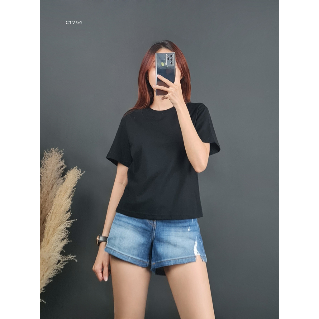 C1754 - Áo thun jean cổ tròn tay ngắn trơn