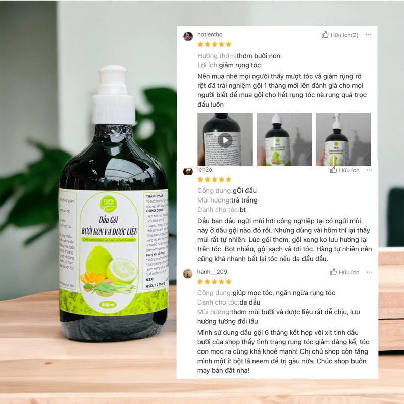 Dầu gội thảo dược Bưởi tự nhiên 100% giảm rụng, hết gàu và ngứa