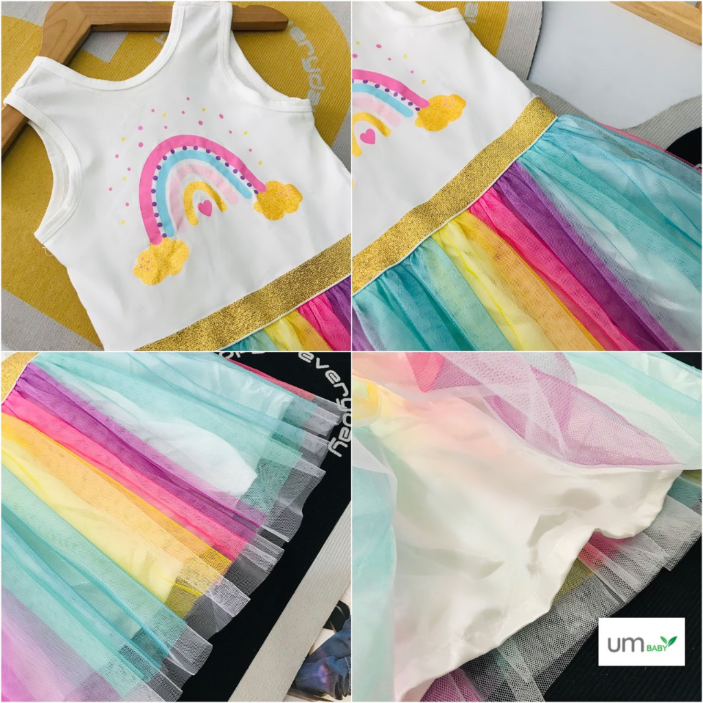 Đầm voan bé gái sắc màu tutu 2-8 tuổi YAMP sát nách in cầu vồng pony mermaid đầm xuất dư bé gái váy đầm trẻ em mùa hè