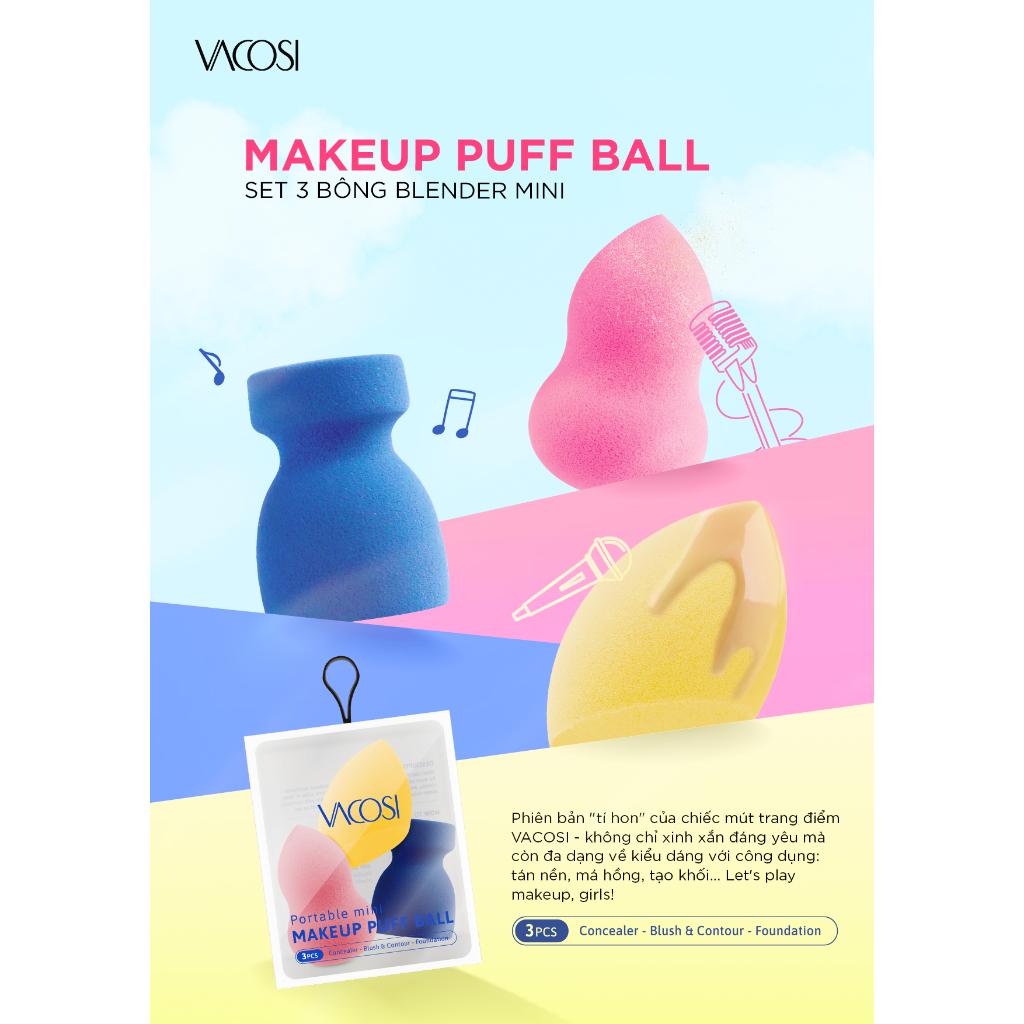 Bông mút tán kem nền PRO Vacosi PH01 / PH02 mút trang điểm BP06 / BP31/ PH05 / PH03 / PH04