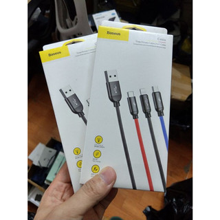Cáp 3 đầu baseus, Micro usb, typeC và chân L cổng cắm USB