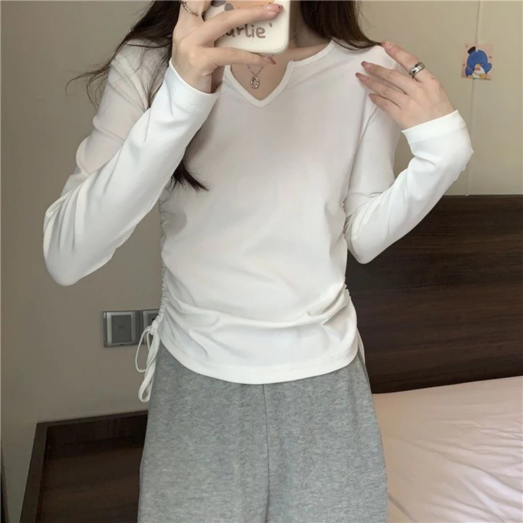 Áo Thun Kiểu Rút Dây Hai Bên Tay Dài Chất Vải Thun Mềm Mại - Titifa Shop