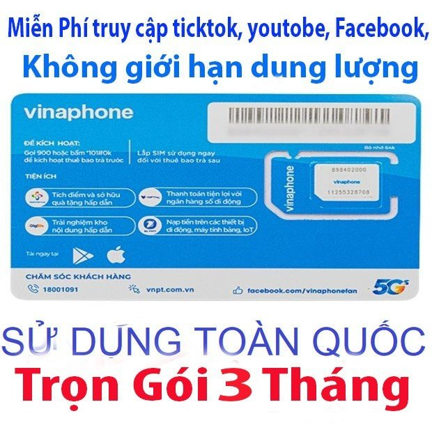 Sim 4G tron gói 3 tháng miễn phí 10 tỷ data youtobe facebook tik tok