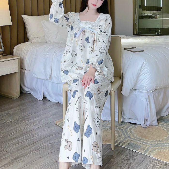 Bộ Đũi Hình Dài Cổ Vuông Ren Mặc Cả Thai Kỳ Và Sau Sinh
