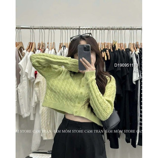 Áo len thừng croptop cổ tròn gài nút tay dài hàng QC