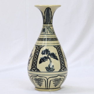 Bình Tỳ bà cao 26cm, gốm Chu Đậu, họa tiết Tứ Quý, nghệ nhân vẽ tay dưới men
