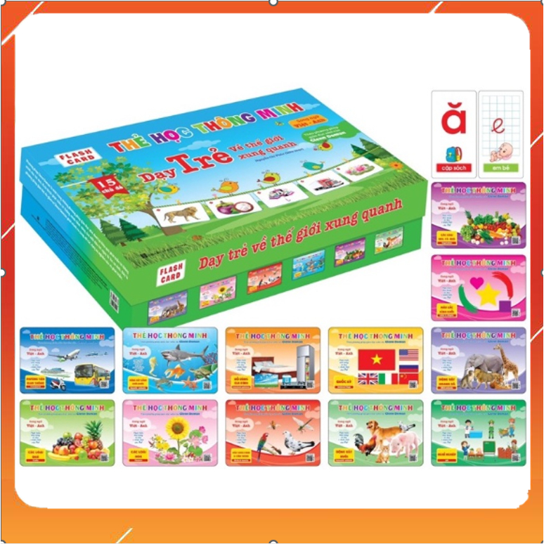 Bộ thẻ học thông minh 15 chủ đề song ngữ cho bé, Thẻ học thông minh flashcard Glenn Doman gồm 216 thẻ giúp bé thông minh