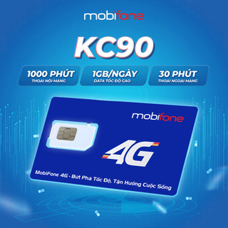 Sim 4g mobifone kc90 miễn phí 1gb/ngày, free 1000 phút gọi nội mạng và 30 phút ngoại mạng, miễn phí tháng đầu