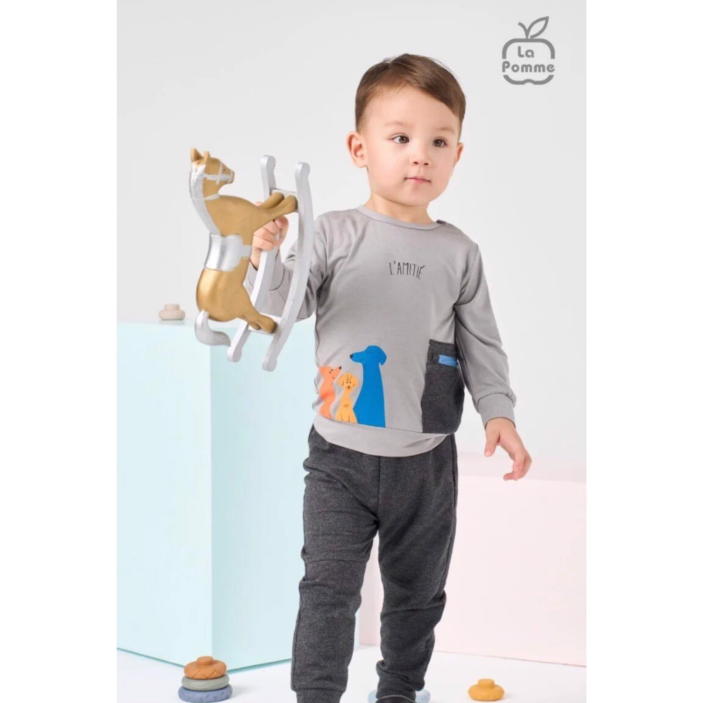 La Pomme - Bộ dài tay bé trai Chú chó màu sắc 13090