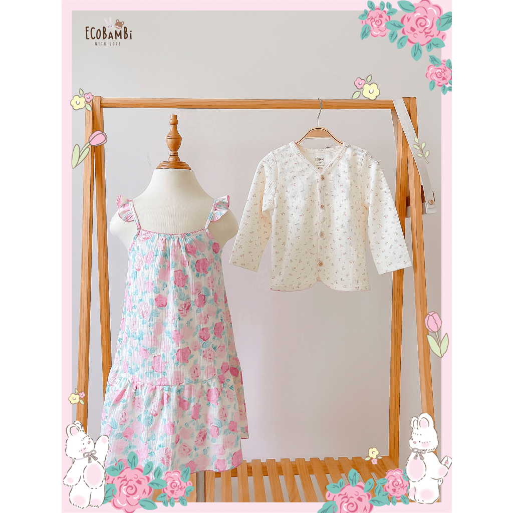 Đầm xoè xô Muslin 2 dây phối cánh tiên in hoạ tiết xinh xắn cho bé gái - BB-23DAMBG034