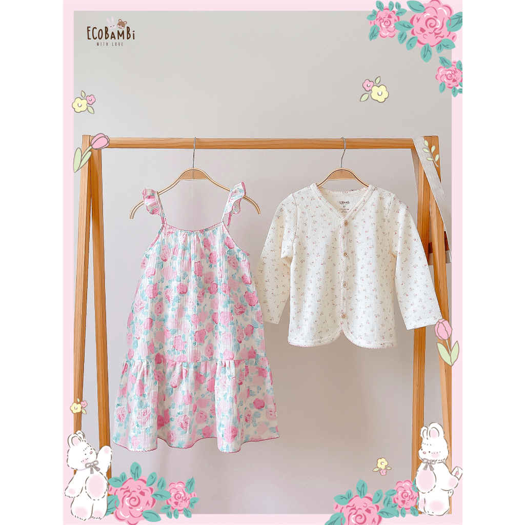 Đầm xoè xô Muslin 2 dây phối cánh tiên in hoạ tiết xinh xắn cho bé gái - BB-23DAMBG034