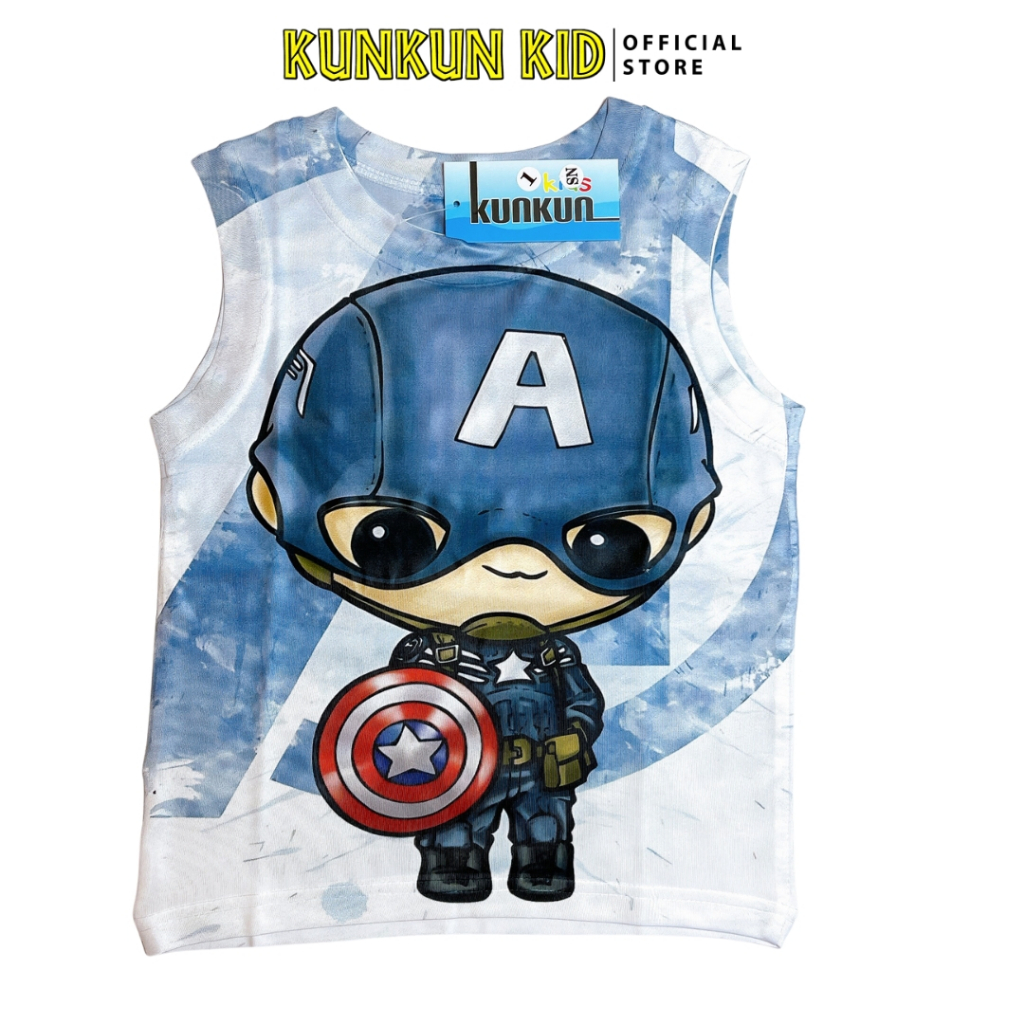 Quần áo bé trai Thun lạnh in 3D hình Captian America Kunkun Kid BL1086-Đồ bộ trẻ em cao cấp size đại từ 10-60kg